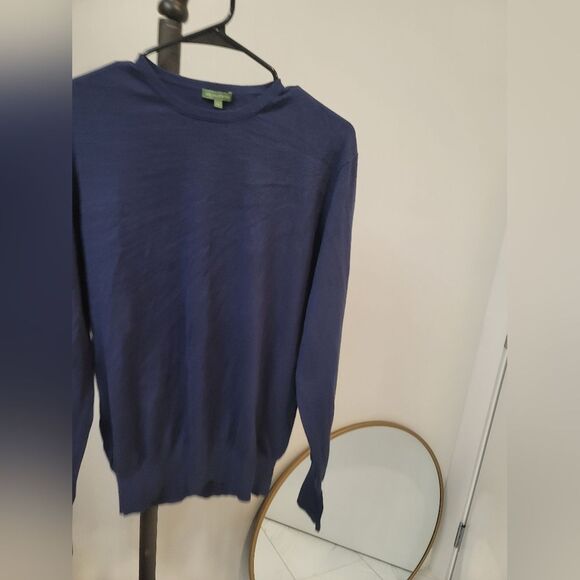 Sid Mashburn Harbour Blue Cotton Cashmere Blend Long Sleeve Rally Polo Sweater L - Picture 2 of 6